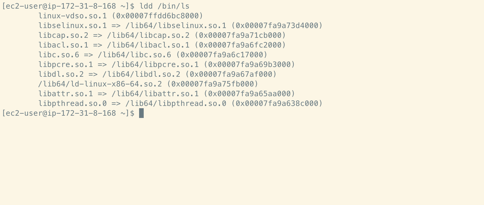 Example of shared libraries loaded by the ls command  <br />
